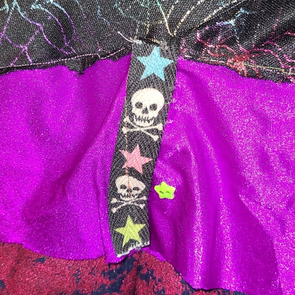 Cyber goth punk rave spider mini ruffle skirt neon skull handmade layered xs - Picture 4 of 10